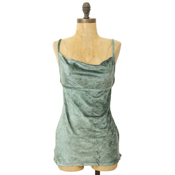 Free People All Night Velvet Tunic Size XS Cami Top Evergreen Open Back NWT B54 - Picture 2 of 6